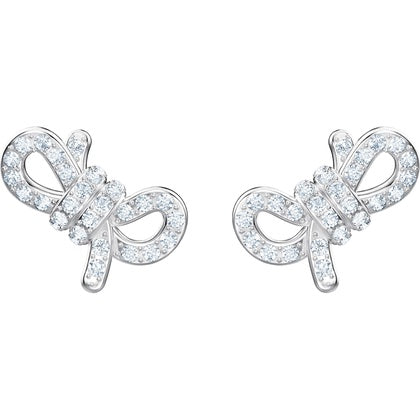 Swarovski - Lifelong Bow Pierced Earrings, White, Rhodium plated