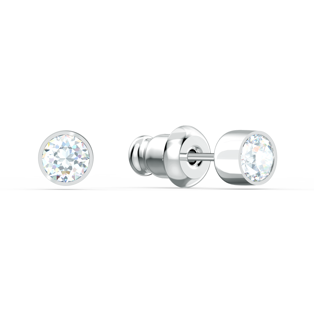 SWAROVSKI TENNIS STUD PIERCED EARRINGS, WHITE, RHODIUM PLATED