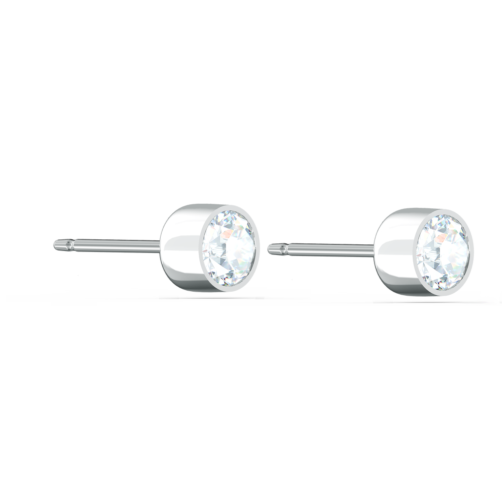 SWAROVSKI TENNIS STUD PIERCED EARRINGS, WHITE, RHODIUM PLATED