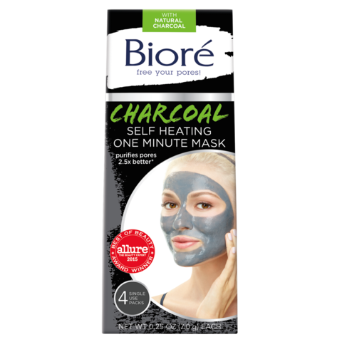 Biore self heating one minute mask Charcoal, 4 Single Use Packets